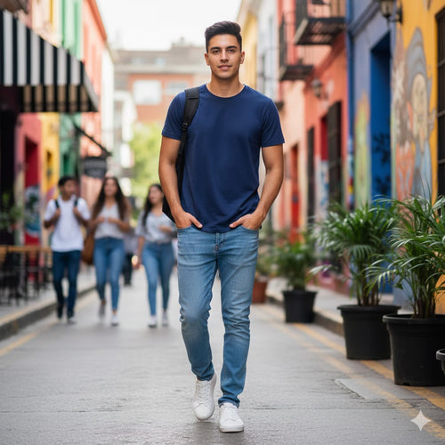 Men's Navy Blue Round Neck T-shirt